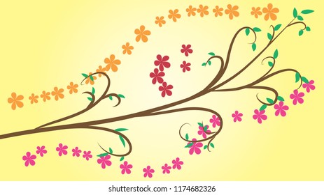 Vector pattern from a branch with flowers on a colored background. EPS 10.