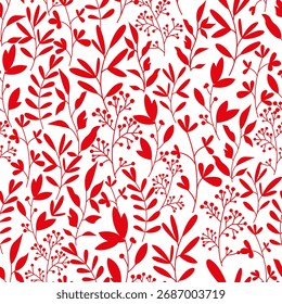 Vector pattern with branches and berries. In red. For textile wrapping paper