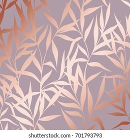 Vector pattern with branches with imitation surface of pink gold. Decorative background for design of cards, invitations, cases, packaging, covers and much more