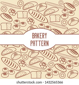 Vector pattern of bread and bakery products. Baked goods background. Flat illustration.