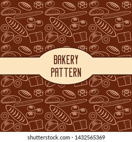 Vector pattern of bread and bakery products. Baked goods background. Flat illustration.