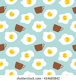 Vector pattern breakfast pattern with  eggs and cups of coffee