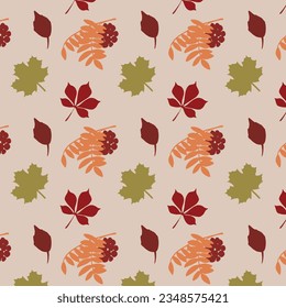 Vector pattern with bright autumn leaves on a pale pink background. Design element of T-shirt print, gift paper, packaging, autumn festival poster