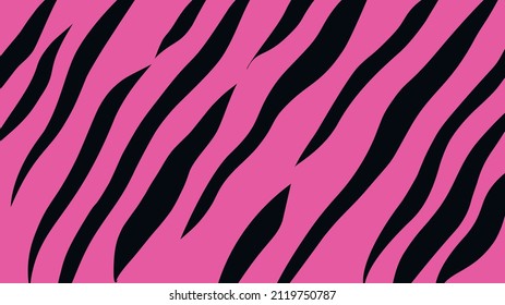 Vector pattern with bright contrast zebra texture. Wild animal print with black stripes on pink backdrop