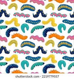 Vector pattern with bright different caterpillars