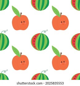 Vector pattern with bright fruits, watermelons and peaches.