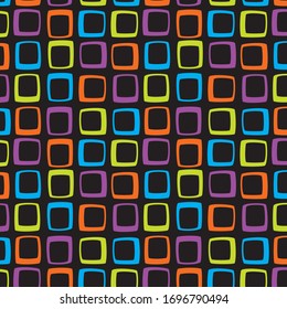 Vector pattern of brightly colored tumbled squares on a dark background