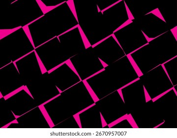 Vector pattern of broken purple lines on a black background. Abstract design element of rectangular shapes for interior, advertising, packaging. Vector background.