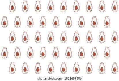 Vector pattern of brown images of cut avocado with bone