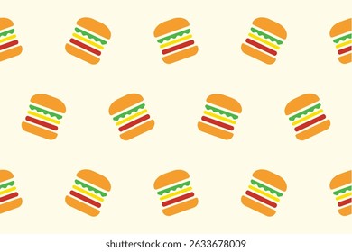 Vector pattern with burger food theme. Suitable for food packaging, printing, wrapping paper and clothing