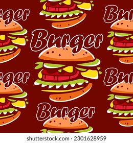 Vector pattern of burgers in cartoon style.
