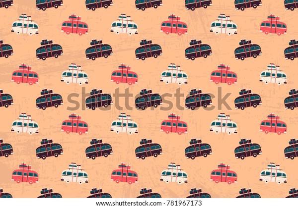 vector pattern\
with the bus. theme of\
travel.