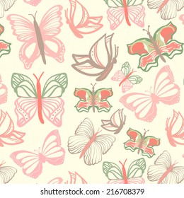 Vector pattern with butterflies in watercolor. Vector collection illustration