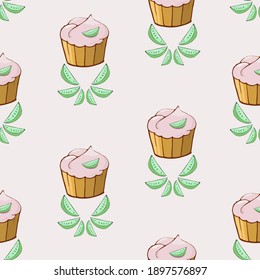 Vector pattern cake with kiwi. Simple ornament in light colors. The background is isolated.