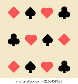 Vector pattern of cardgame symbols (heart, spade, diamond, and club)