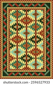 Vector pattern Carpet, Turkmen textiles Red-green background of the Yomud people living in Turkmenistan east of the Caspian Sea use various gul motifs. This pattern is called "bird on a pole".
