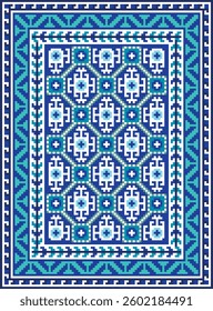 Vector pattern carpet, Turkmenistan textiles, blue-green background of You'd people living in Turkmenistan in the east of the Caspian Sea, use various gull patterns, wallpapers, woven fabrics, embroil