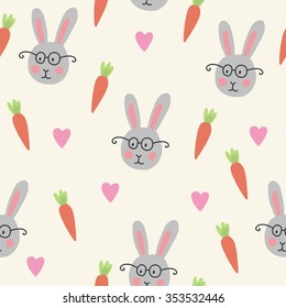 Vector pattern with carrots and rabbit