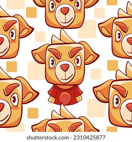 Vector pattern of cartoon cute funny dog.