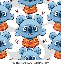 Vector pattern of cartoon cute funny koala.