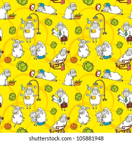 Vector pattern with cartoon sheep