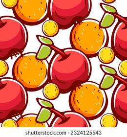Vektormuster im Cartoon-Stil mit Äpfeln und Zitrusfrüchten