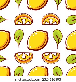 Vector pattern in cartoon style with citrus fruits.