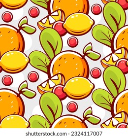 Vector pattern in cartoon style with citrus fruits.
