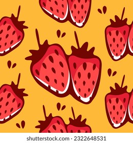 Vector pattern in cartoon style with strawberries.