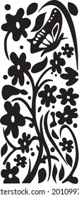 patrón vectorial de flores talladas y mariposas para pegatinas o tallas de madera