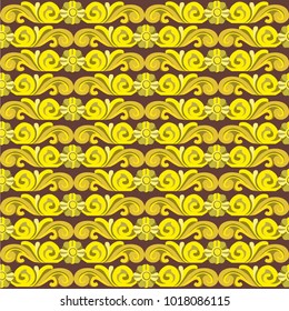 Vector pattern with carved flowers on dark background. Seamless pattern can be used for wallpaper, pattern fills, web page background, surface textures.