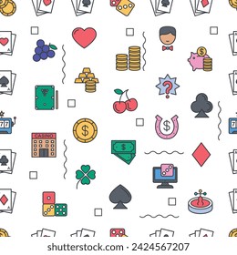 Vector Pattern with Casino Gambling, Seamless Background.
