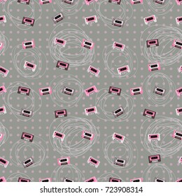 vector pattern with cassettes from the 90. Can be used in design, advertising, postcards, web sites, logos, etc.