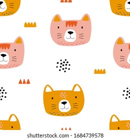 Vector pattern with cats, animal cat background, baby digital paper