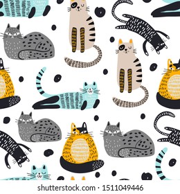 Vector pattern with cats. Baby pattern with cats.