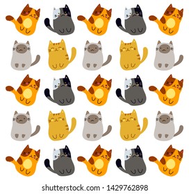 Vector pattern cats doodle style. different breeds of cats