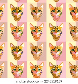 Vector pattern cats. For print and web. Lovely kitten faces.