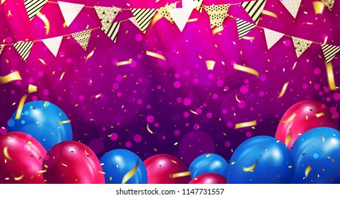 Vector pattern. Celebratory card background with flags, balls and candy. For congratulations on the birthday of children.EPS10