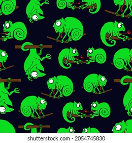 vector pattern chameleons on a black background