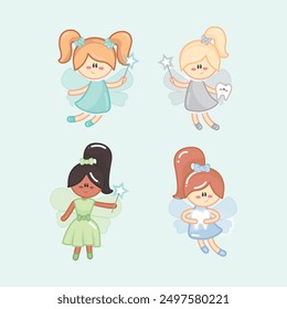 Vector pattern character children's print tooth fairy candy colors fairy tale dentist child