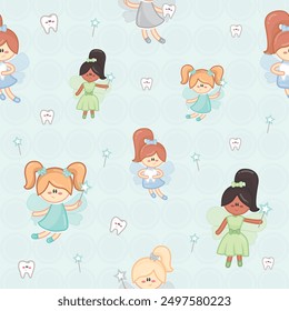 Vector pattern character children's print tooth fairy candy colors fairy tale dentist child