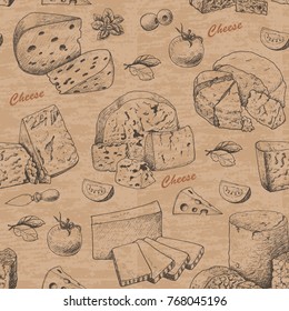 Vector pattern with cheese products. Vector illustration for your design