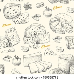 Vector pattern with cheese products. Vector illustration for your design