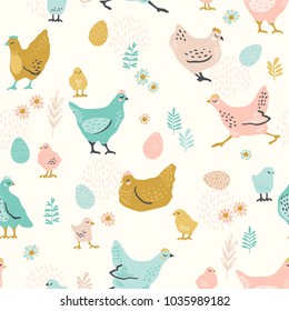 Vector pattern with chicken for Easter and other users. Design element.