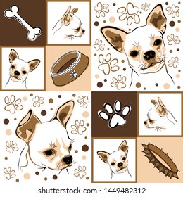 Vector pattern with Chihuahua and bone