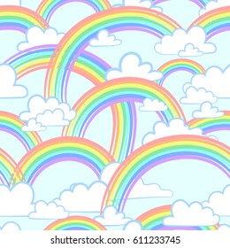 Vector pattern for children. Heaven with clouds and a rainbow
