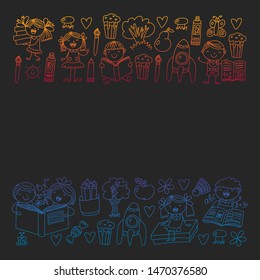 Vector pattern with children reading books. School, library. Vector illustration for posters and banners