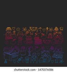 Vector pattern with children reading books. School, library. Vector illustration for posters and banners