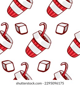 Vector pattern of chilled drinks with a straw in cartoon style.