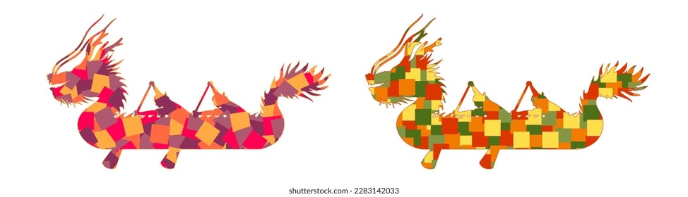 Vector pattern of Chinese dragon boat rowing silhouette